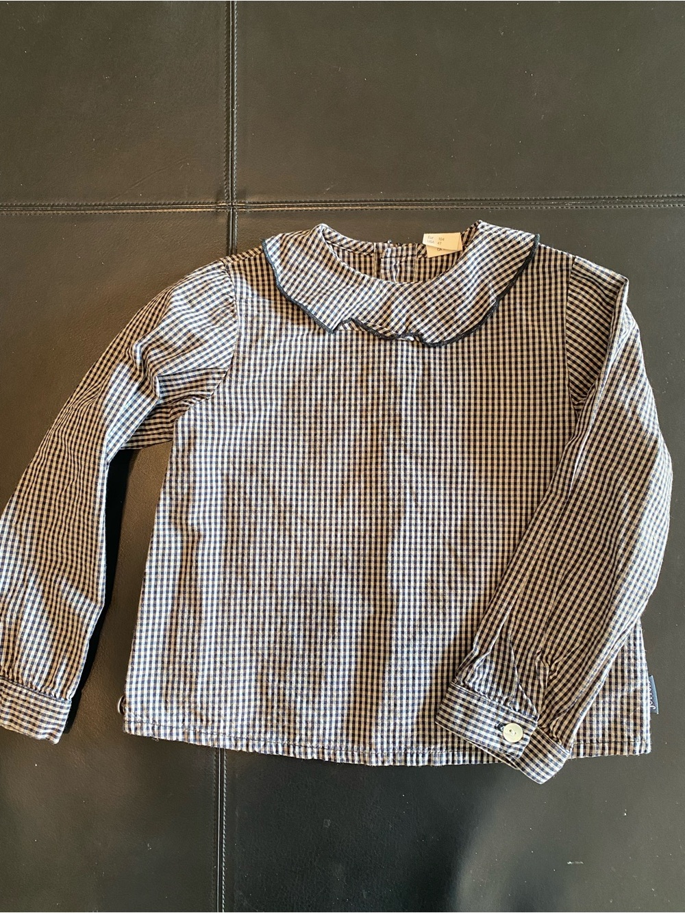 Jottum Girls' Navy Gingham Peter Pan Collar Blouse with buttons up back, EUR104